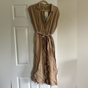 Thread & Supply Button-Front Tie-Waist Maxi Dress in Camel